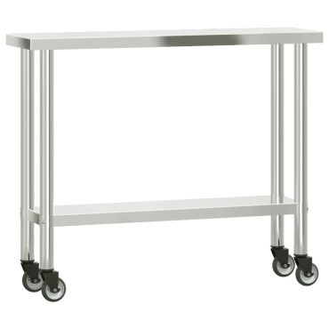 vidaXL Πάγκος Εργασίας Κουζίνας με Ράφι 110x30x150 εκ. Ανοξείδ. Ατσάλι