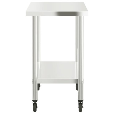 vidaXL Πάγκος Εργασίας Κουζίνας με Ροδάκια 110x55x85 εκ. Ανοξ. Ατσάλι