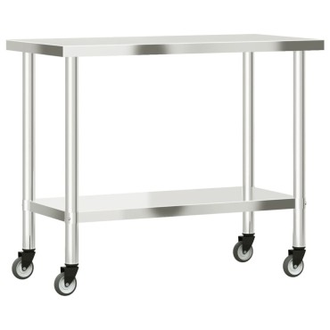 vidaXL Πάγκος Εργασίας Κουζίνας με Ροδάκια 110x55x85 εκ. Ανοξ. Ατσάλι
