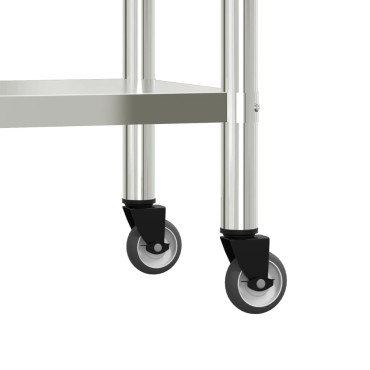 vidaXL Πάγκος Εργασίας Κουζίνας με Ροδάκια 110x55x85 εκ. Ανοξ. Ατσάλι