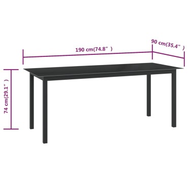 vidaXL Τραπέζι Κήπου Μαύρο 190x90x74cm από Αλουμίνιο / Γυαλί 1 τεμ.