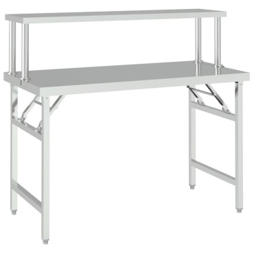 vidaXL Πάγκος Εργασίας Κουζίνας με Ράφι 120x60x115 εκ. Ανοξείδ. Ατσάλι