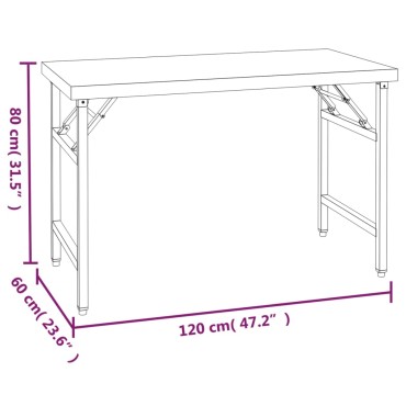 vidaXL Πάγκος Εργασίας Κουζίνας με Ράφι 120x60x115 εκ. Ανοξείδ. Ατσάλι