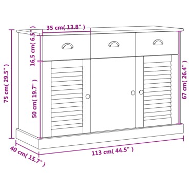 vidaXL Μπουφές με Συρτάρια VIGO 113x40x75cm Μασίφ Ξύλο Πεύκο 1 τεμ.