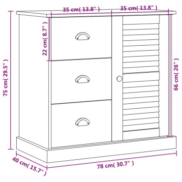 vidaXL Μπουφές με Συρτάρια VIGO 78x40x75cm από Μασίφ Ξύλο Πεύκου 1 τεμ.