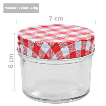 vidaXL Βάζα Μαρμελάδας 96 τεμ. 110 ml Γυάλινα με Κόκκινα/Λευκά Καπάκια