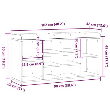 Πάγκος παπουτσιών vidaXL Artisan Oak 102x32x50cm Κατασκευασμένο ξύλο