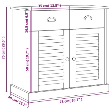 vidaXL Ντουλάπι με Συρτάρια VIGO Λευκό 78x40x75cm Μασίφ Ξύλο Πεύκου 1 τεμ.