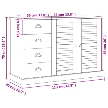 vidaXL Μπουφές με Συρτάρια VIGO Γκρι 113x40x75cm Μασίφ Ξύλο Πεύκο 1 τεμ.