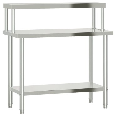 vidaXL Πάγκος Εργασίας Κουζίνας με Ράφι 110x55x120 εκ. Ανοξείδ. Ατσάλι