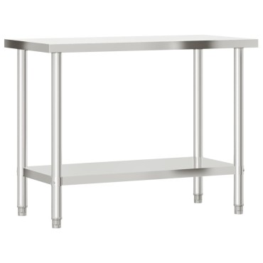 vidaXL Πάγκος Εργασίας Κουζίνας με Ράφι 110x55x120 εκ. Ανοξείδ. Ατσάλι