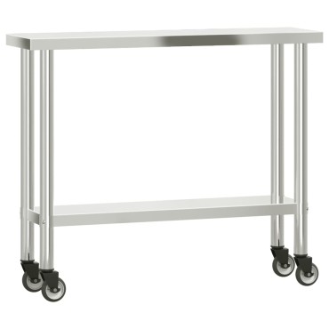 vidaXL Πάγκος Εργασίας Κουζίνας με Ράφι 110x30x120 εκ. Ανοξείδ. Ατσάλι