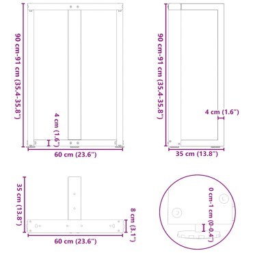vidaXL Πόδια Τραπεζιού Μπαρ σε Σχήμα Τ, 2 τεμ. Λευκά 60x35x(90-91)cm Ατσάλι