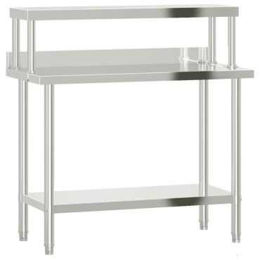 vidaXL Πάγκος Εργασίας Κουζίνας με Ράφι 110x55x120 εκ. Ανοξείδ. Ατσάλι