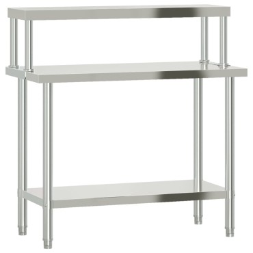 vidaXL Πάγκος Εργασίας Κουζίνας με Ράφι 110x55x120 εκ. Ανοξείδ. Ατσάλι