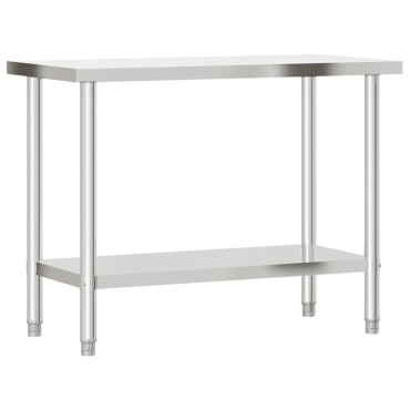 vidaXL Πάγκος Εργασίας Κουζίνας με Ράφι 110x55x120 εκ. Ανοξείδ. Ατσάλι
