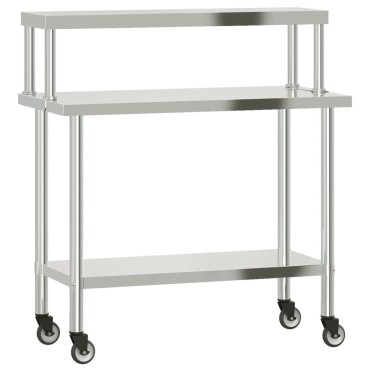 vidaXL Πάγκος Εργασίας Κουζίνας με Ράφι 110x55x120 εκ. Ανοξείδ. Ατσάλι
