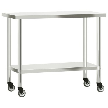 vidaXL Πάγκος Εργασίας Κουζίνας με Ράφι 110x55x120 εκ. Ανοξείδ. Ατσάλι