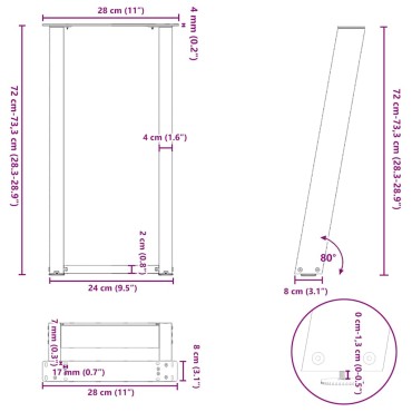 vidaXL Πόδια Κονσόλας 2 τεμ. σε σχήμα U, Ανθρακί 28x(72-73)cm από Ατσάλι