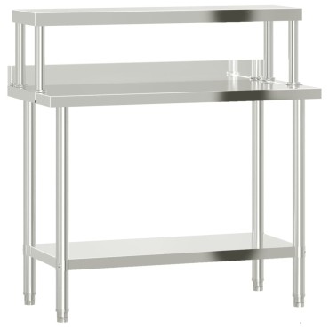 vidaXL Πάγκος Εργασίας Κουζίνας με Ράφι 110x55x120 εκ. Ανοξείδ. Ατσάλι