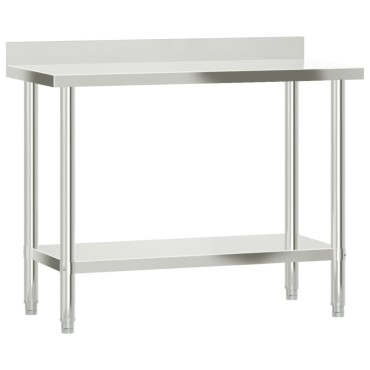 vidaXL Πάγκος Εργασίας Κουζίνας με Ράφι 110x55x120 εκ. Ανοξείδ. Ατσάλι