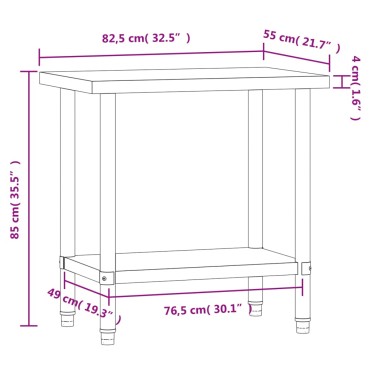 vidaXL Πάγκος Εργασίας Κουζίνας 82,5x55x85 εκ. από Ανοξείδωτο Ατσάλι