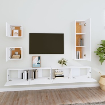 vidaXL Σετ Επίπλου Τηλεόρασης 5 Τεμαχίων Λευκό από Επεξεργασμένο Ξύλο