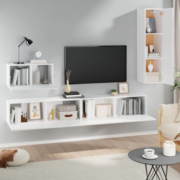 vidaXL Σετ Επίπλου Τηλεόρασης 4 Τεμαχίων Λευκό από Επεξεργασμένο Ξύλο