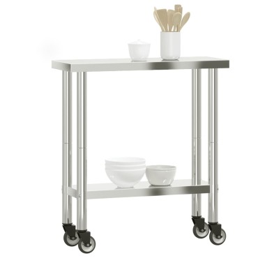 vidaXL Πάγκος Εργασίας Κουζίνας με Ροδάκια 82,5x30x85 εκ. Ανοξ. Ατσάλι