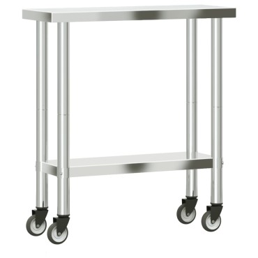 vidaXL Πάγκος Εργασίας Κουζίνας με Ροδάκια 82,5x30x85 εκ. Ανοξ. Ατσάλι