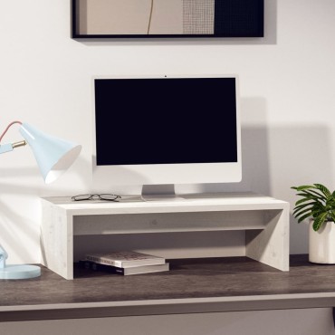 vidaXL Βάση Οθόνης Λευκή 50 x 27 x 15 εκ. από Μασίφ Ξύλο Πεύκου