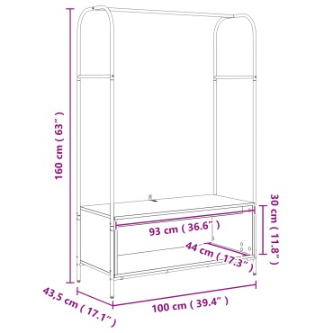 vidaXL Ράφι Ρούχων Καφέ δρυς 100 x 44 x 160 εκ Επεξεργασμένο Ξύλο