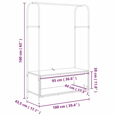 vidaXL Ράφι Ρούχων Καφέ δρυς 100 x 44 x 160 εκ Επεξεργασμένο Ξύλο