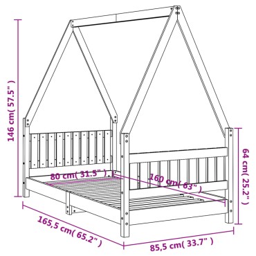 vidaXL Πλαίσιο Παιδικού Κρεβατιού Λευκό 80x160cm Μασίφ Ξύλο Πεύκου 1 τεμ. - Μονό