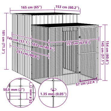 vidaXL Κλουβί για Κότες με Αυλή Αν. Γκρι 165x251x181εκ Γαλβαν. Χάλυβας