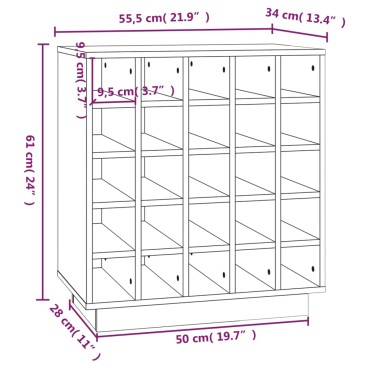 vidaXL Κάβα Κρασιών Λευκή 55,5x34x61cm από Μασίφ Ξύλο Πεύκου 1 τεμ.