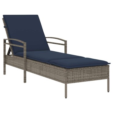 vidaXL Ξαπλώστρα με Μαξιλάρι Γκρι 63x200x81cm από Συνθετικό Ρατάν (μόνο για τις ΗΠΑ) 1 τεμ.