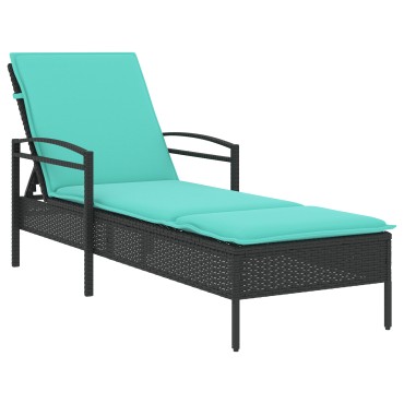 vidaXL Ξαπλώστρα με Μαξιλάρι Μαύρη 63x200x81cm από Συνθετικό Ρατάν (μόνο για τις ΗΠΑ) 1 τεμ.