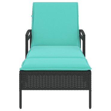 vidaXL Ξαπλώστρα με Μαξιλάρι Μαύρη 63x200x81cm από Συνθετικό Ρατάν (μόνο για τις ΗΠΑ) 1 τεμ.
