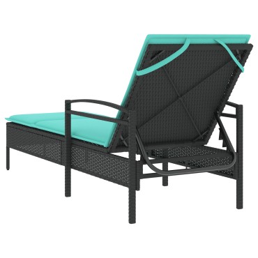 vidaXL Ξαπλώστρα με Μαξιλάρι Μαύρη 63x200x81cm από Συνθετικό Ρατάν (μόνο για τις ΗΠΑ) 1 τεμ.