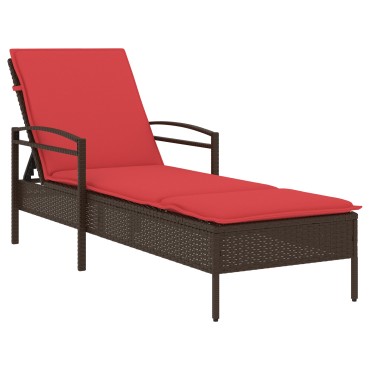 vidaXL Ξαπλώστρα με Μαξιλάρι Καφέ 63x200x81cm από Συνθετικό Ρατάν (μόνο για τις ΗΠΑ) 1 τεμ.