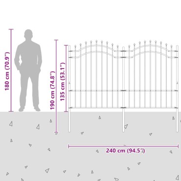vidaXL Φράχτης Κήπου Woerden με Κορυφή Δόρυ Μαύρο 240x150cm Ατσάλινο