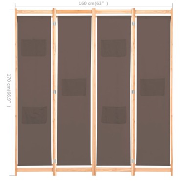 vidaXL Διαχωριστικό Δωματίου με 4 Πάνελ Καφέ 160x170x4cm Υφασμάτινο 1 τεμ.
