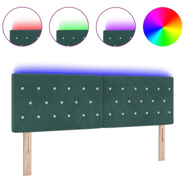 vidaXL LED κεφαλάρι με LED ταινίες φωτός Σκούρο Πράσινο Βελούδο 144x7x88cm
