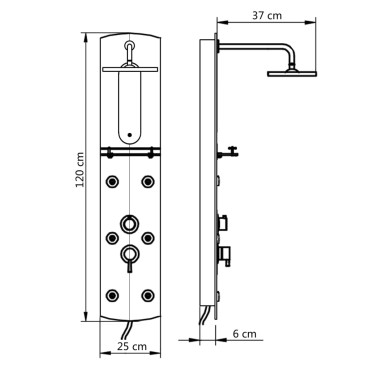 vidaXL Στήλη Ντους Υδρομασάζ Ασημί 25 x 43 x 120 εκ.