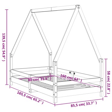 vidaXL Πλαίσιο Παιδικού Κρεβατιού 80x160cm από Μασίφ Ξύλο Πεύκου 1 τεμ. - Μονό