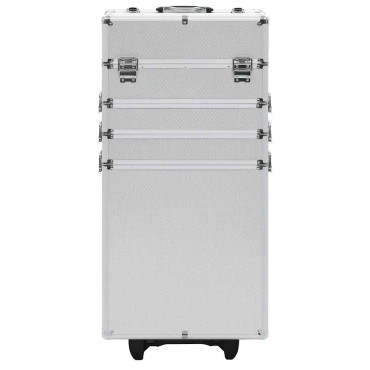 vidaXL Βαλίτσα Μακιγιάζ Τρόλεϊ Ασημί Αλουμινίου