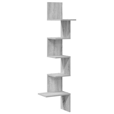 vidaXL Γωνιακή Ραφιέρα Τοίχου Γκρι Sonoma 32x32x127,5cm Επεξ. Ξύλο 1 τεμ.