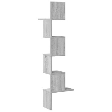 vidaXL Γωνιακή Ραφιέρα Τοίχου Γκρι Sonoma 32x32x127,5cm Επεξ. Ξύλο 1 τεμ.