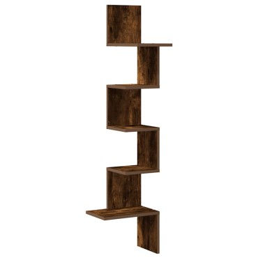 vidaXL Γωνιακή Ραφιέρα Τοίχου Καπνιστή Δρυς 32x32x127,5cm Επεξ. Ξύλο 1 τεμ.